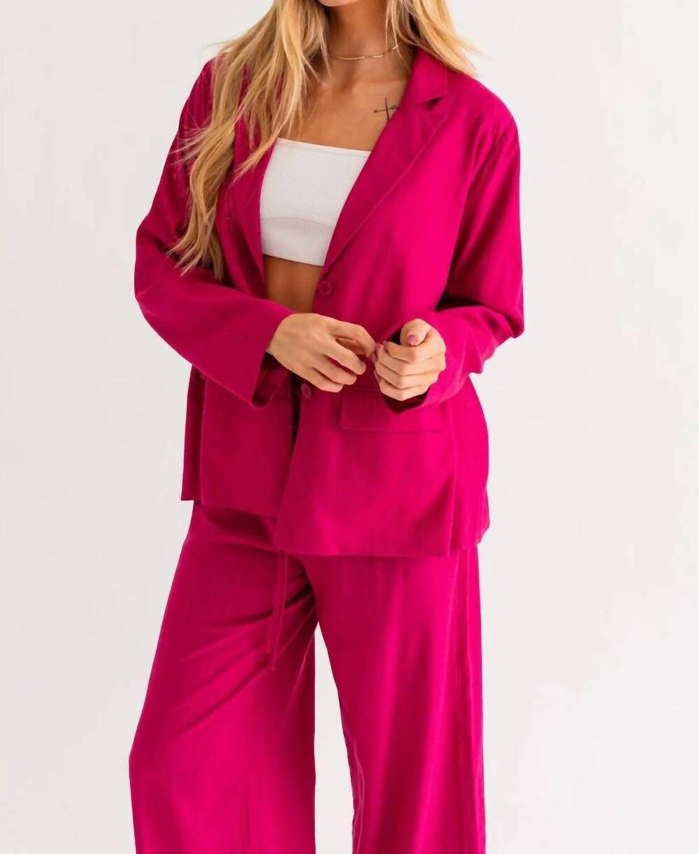 NEW LE LIS she means business blazer and pants set in fuchsia